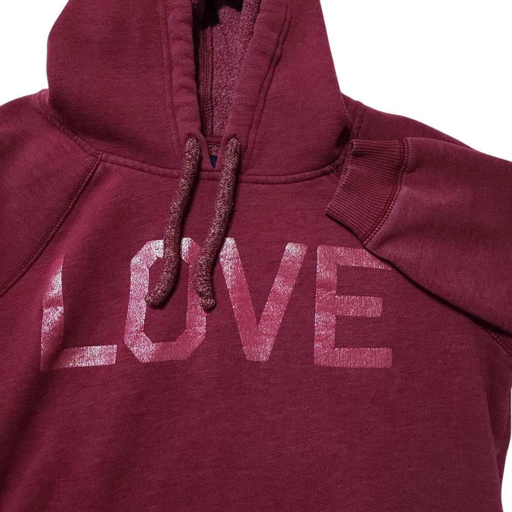 American‎ Eagle Hoodie Womens M Red LOVE Pullover Fleece Kangaroo Pocket Y2K